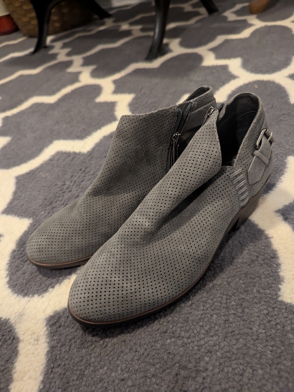 Gray Women's Perforated Ankle Boots - Stylish Side-Zip Chelsea